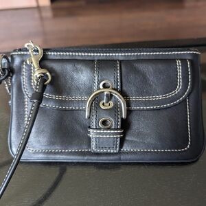 Coach Black Leather Wristlet with Silver Buckle